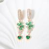 Luxury Flowers with Water Droplets Zirconia Dangle Earrings for Women Golden Earring Jewelry Party Accessories