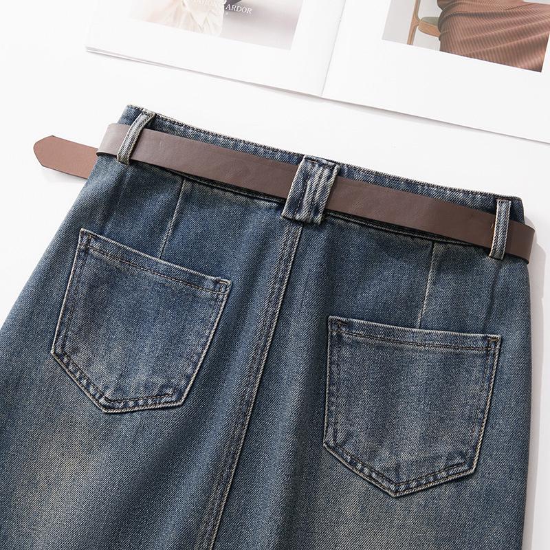 Saia Midi Jeans A-Line Retrô Chique - Cintura Alta, Slim Fit, Confortável e Estilosa, Estilo Coreano Primavera 2026