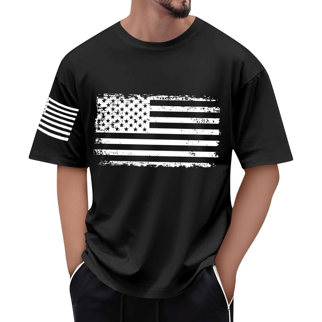 Men's Flag Printed T-Shirt Men's Loose Casual Short Sleeve Top