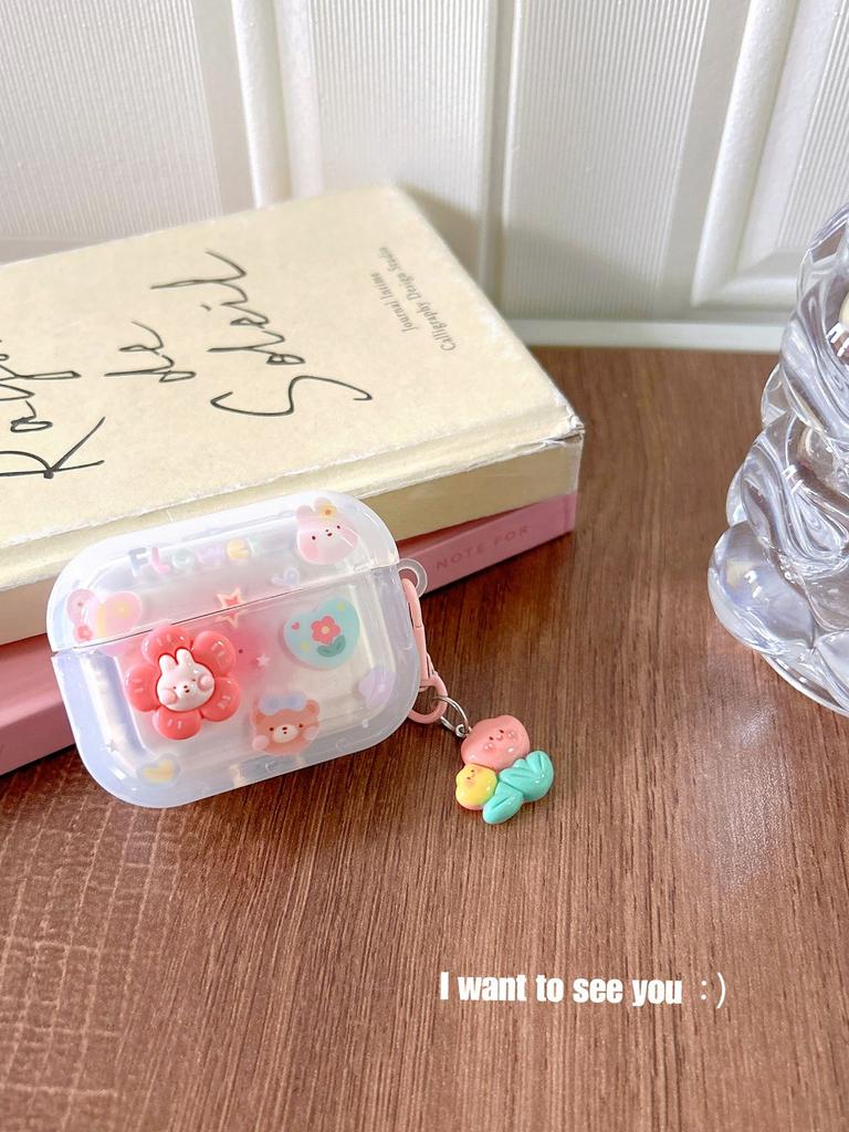 Korean Three-dimensional Flower Rabbit for AirPods 1 Protective Case Pro1 Bluetooth 1/1 Generation Earphone Case Pendant