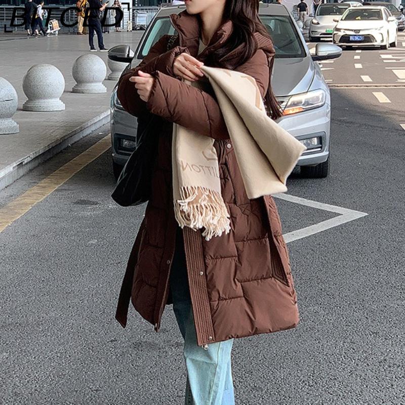 BITCED Women's Down-Filled Cotton Coat - Autumn/Winter Mid-Length, Elegant and Tailored, Knee-Length, Thickened Outerwear