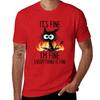 Fire It's Fine I'm Fine Everything Is Fine Funny Black Cat T-Shirt sublime plus size tops mens t shirt graphic