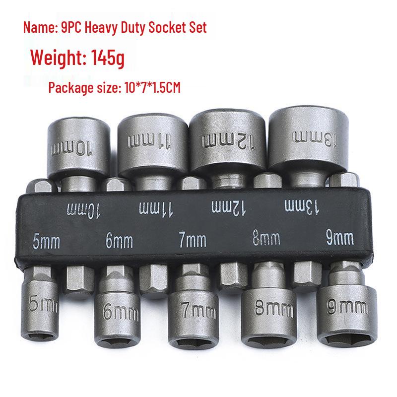 14PC/9PC Hex Shank Heavy Duty Socket Set for Metric & Imperial with Air Wrench & Magnetic-Free Nut Bolt Disassembly Tool