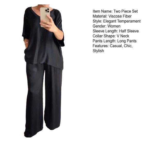 Satin Piece And Outfits for Women Two Wide Leg Pants Set