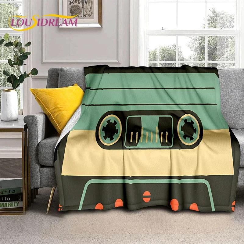 Padrão de Fita Cassete de Música Retrô Manta 3D, Manta Macia para Casa Quarto Cama Sofá Piquenique Viagem Escritório Cobertura Manta Criança