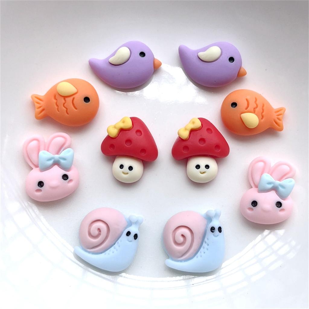 25 New Cute  Resin Mushrooms, Birds, Snails, Rabbits, Flat Back Mobile Phone Decoration Components,hair Hoop Accessories Set