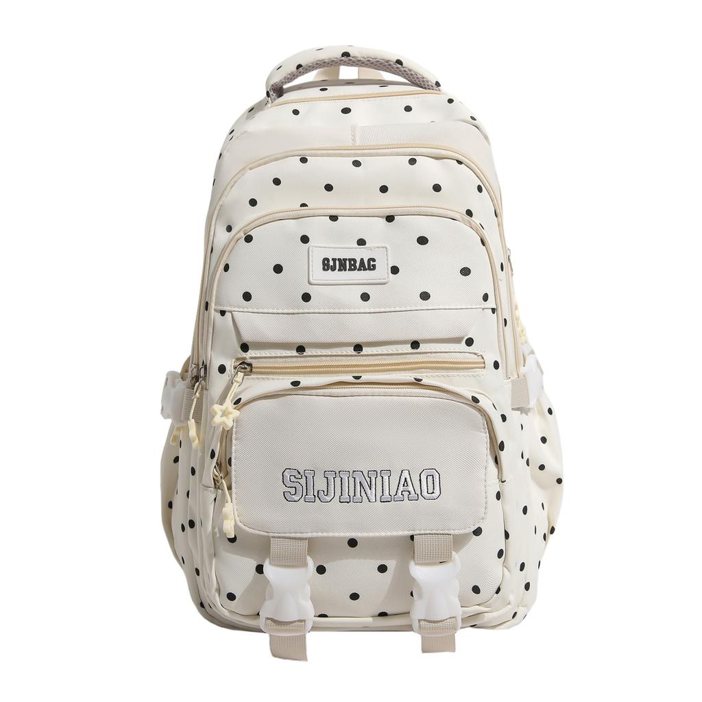 Girls Student Backpack with Polka Dot Color Block Design, Lightweight Bookbag with Padded Back Support for and High School Teens