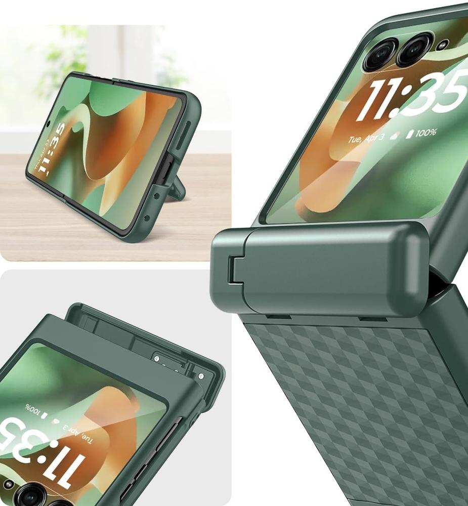 Hülle für Motorola Razr 70 Ultra / 60 Ultra, PC-Ständer-Hülle, mit Glas, grün