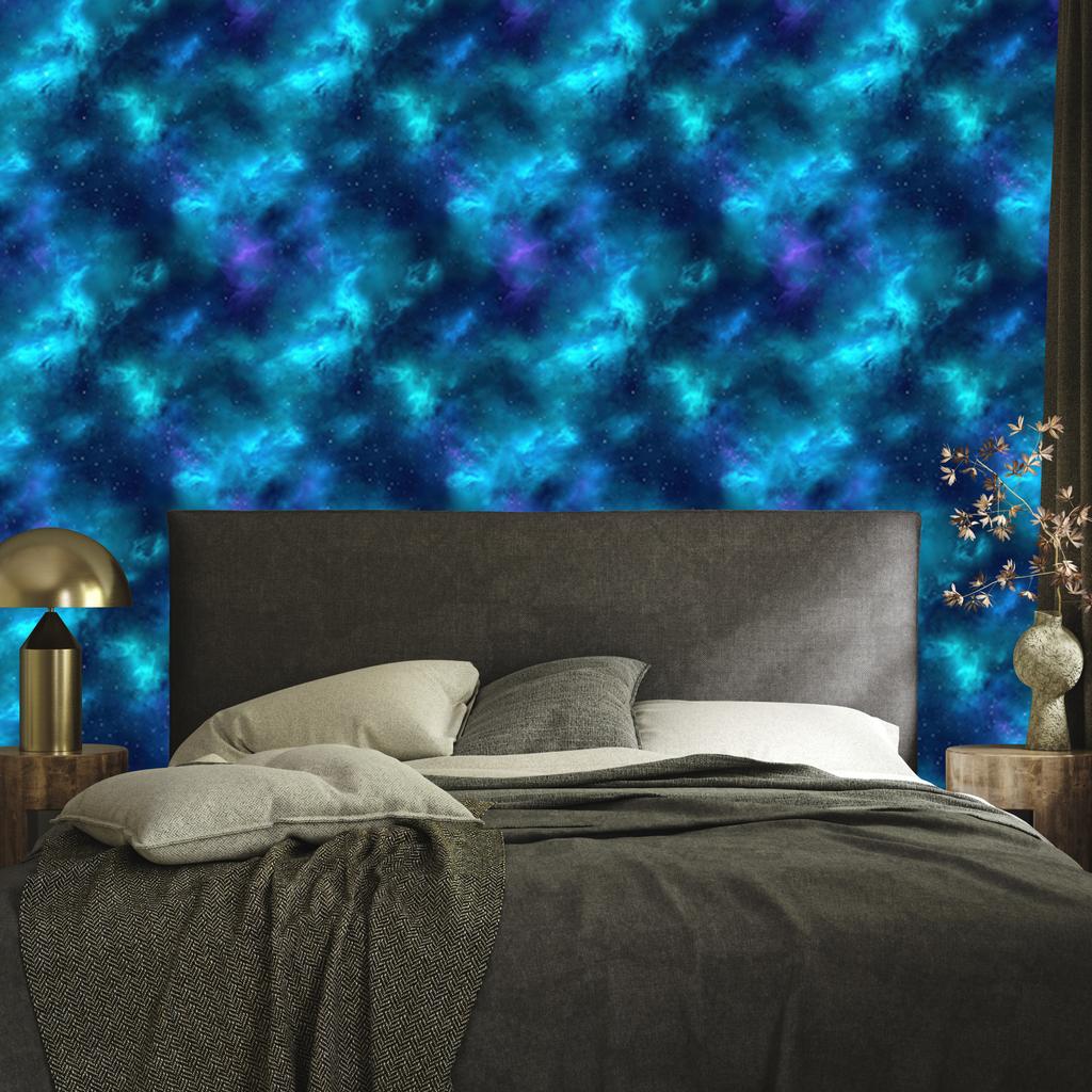 Watercolor Galaxy Wallpaper In Blue, Navy Blue, Turquoise and Azure 50x1000