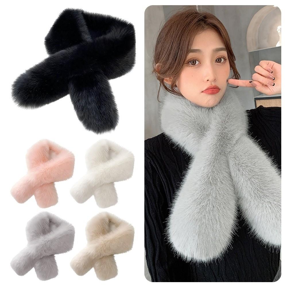 Versatile Faux Fox Rabbit Fur Collar Scarf Solid Color Neck Warmers Cozy Faux Fur Scarf  For Women