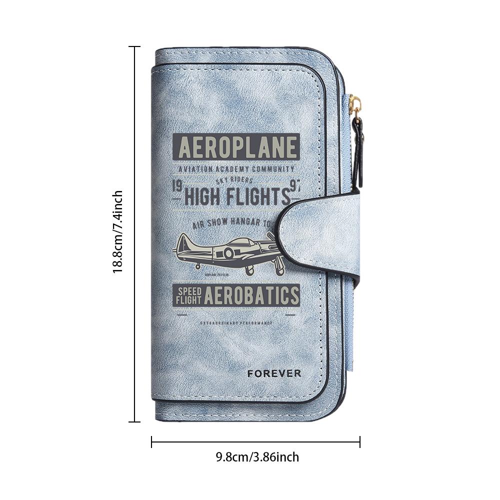 Vintage Aircraft Pattern Long Wallet Multi Slot Portable Purse for Daily Use