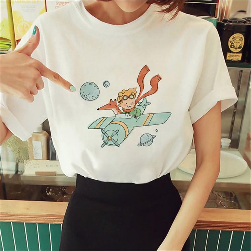 Cartoon T-shirt Anime Printed Pattern Women s T-shirt Rose Pattern Round Neck Short Sleeves Tops M