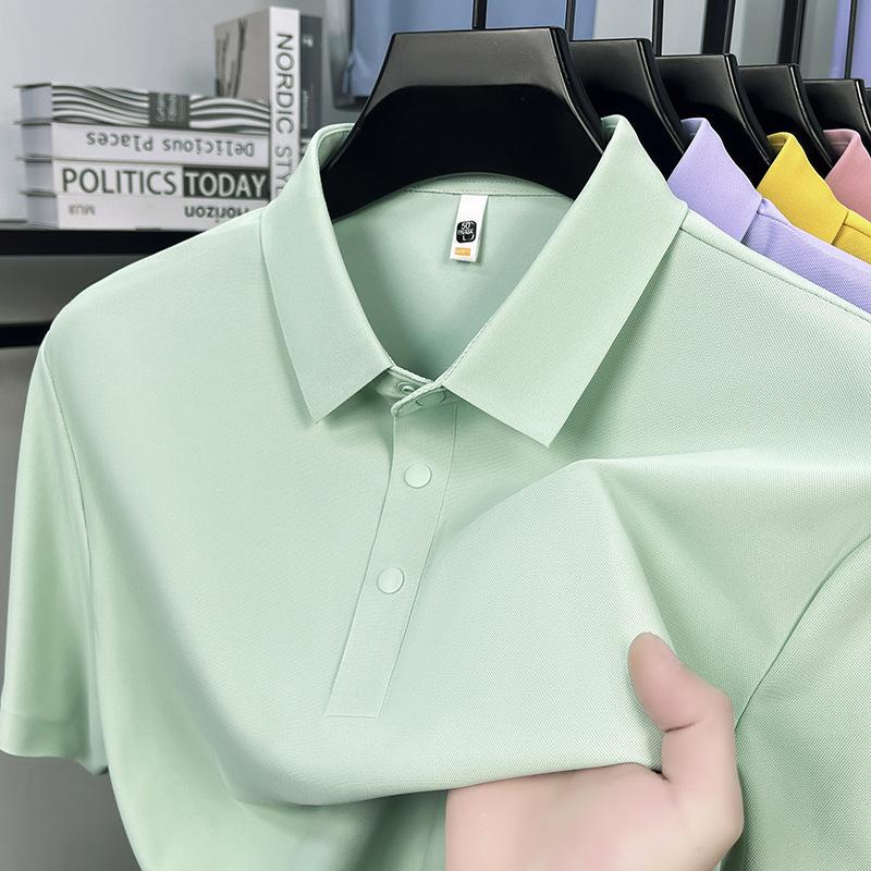 Men's Summer 2026 Seamless Lapel Polo: Mid-aged Casual Solid Color Short Sleeve T-shirt