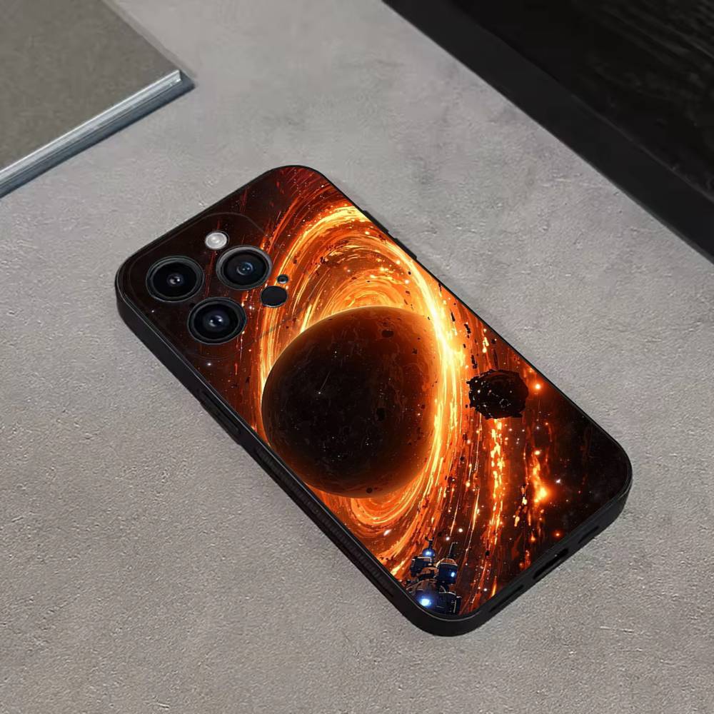 Saturn Solar system Phone Case For iPhone 17,16,15,14,13,12,11 Plus,Pro Max,XS,X,XR,SE,Mini,8,7,Soft Silicone Black Cover