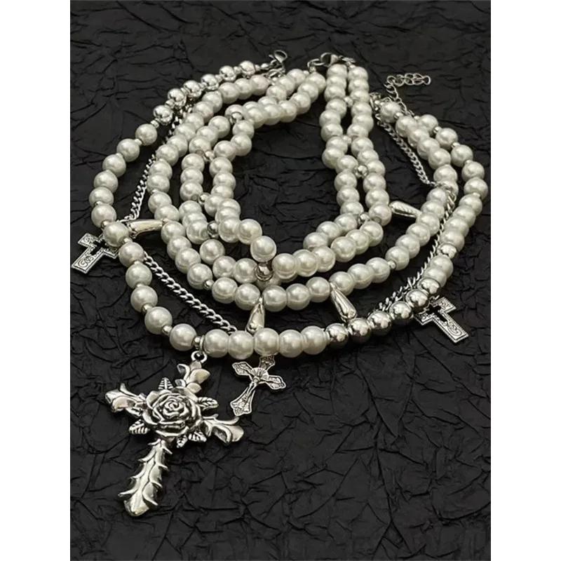 Y2k Zircon Cross Necklaces Multi Layer Choker Set For Women Korean Fashion Necklace Punk Goth Zircon Accessories