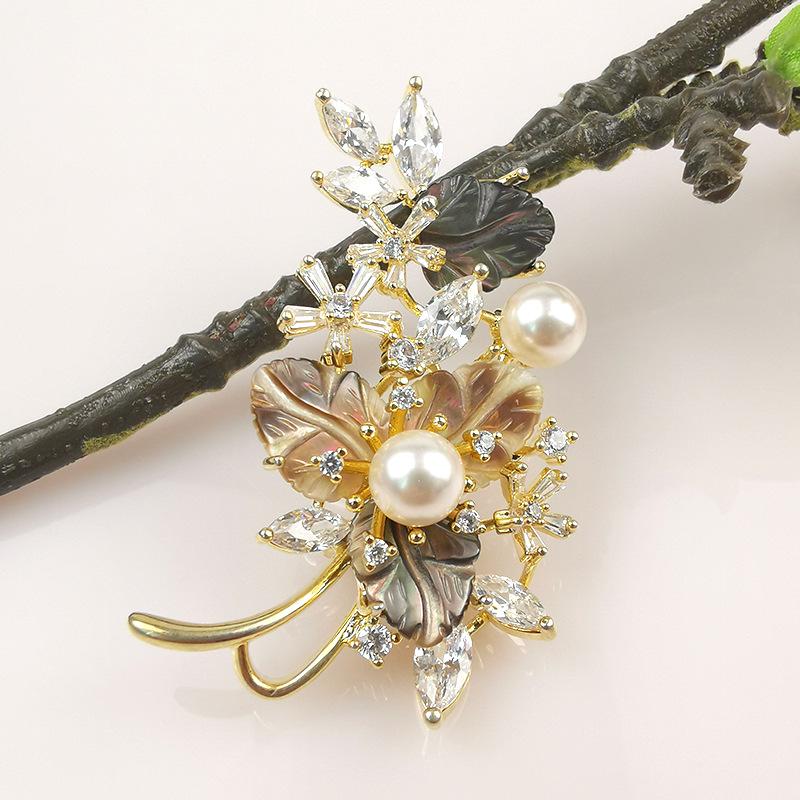 Elegant Pearl & Zircon Rose Brooch Corsage