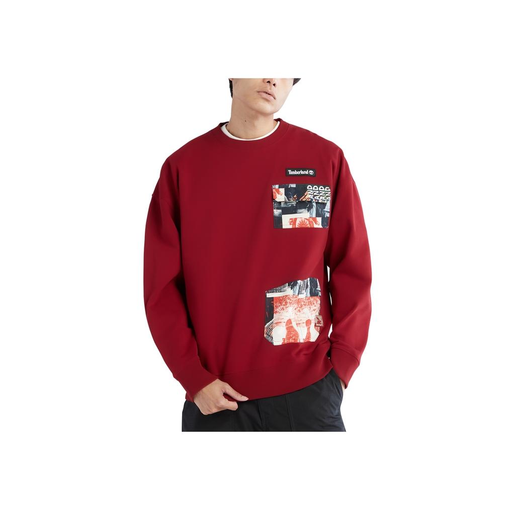 Timberland Pattern Patchwork Loose Fit Crew Neck Long Sleeve Sweatshirt Unisex Sweatshirt Bicycle-Red A6B5C-620