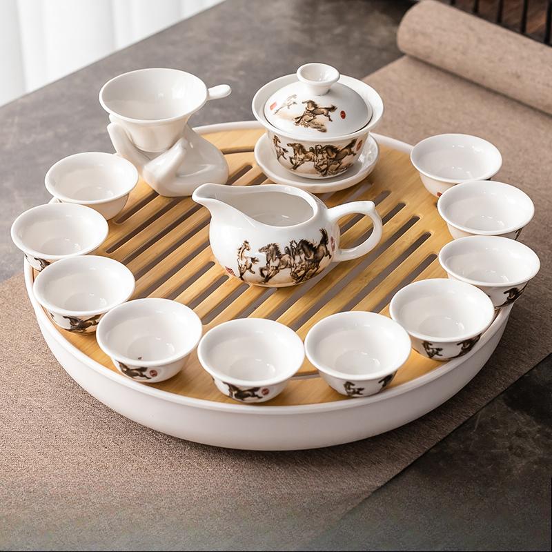 Kung Fu Tea Set Home Simple Living Room Set of Ceramic Covered Bowl Tea Cup Tray Water Storage Tea Tray Diamine Plate