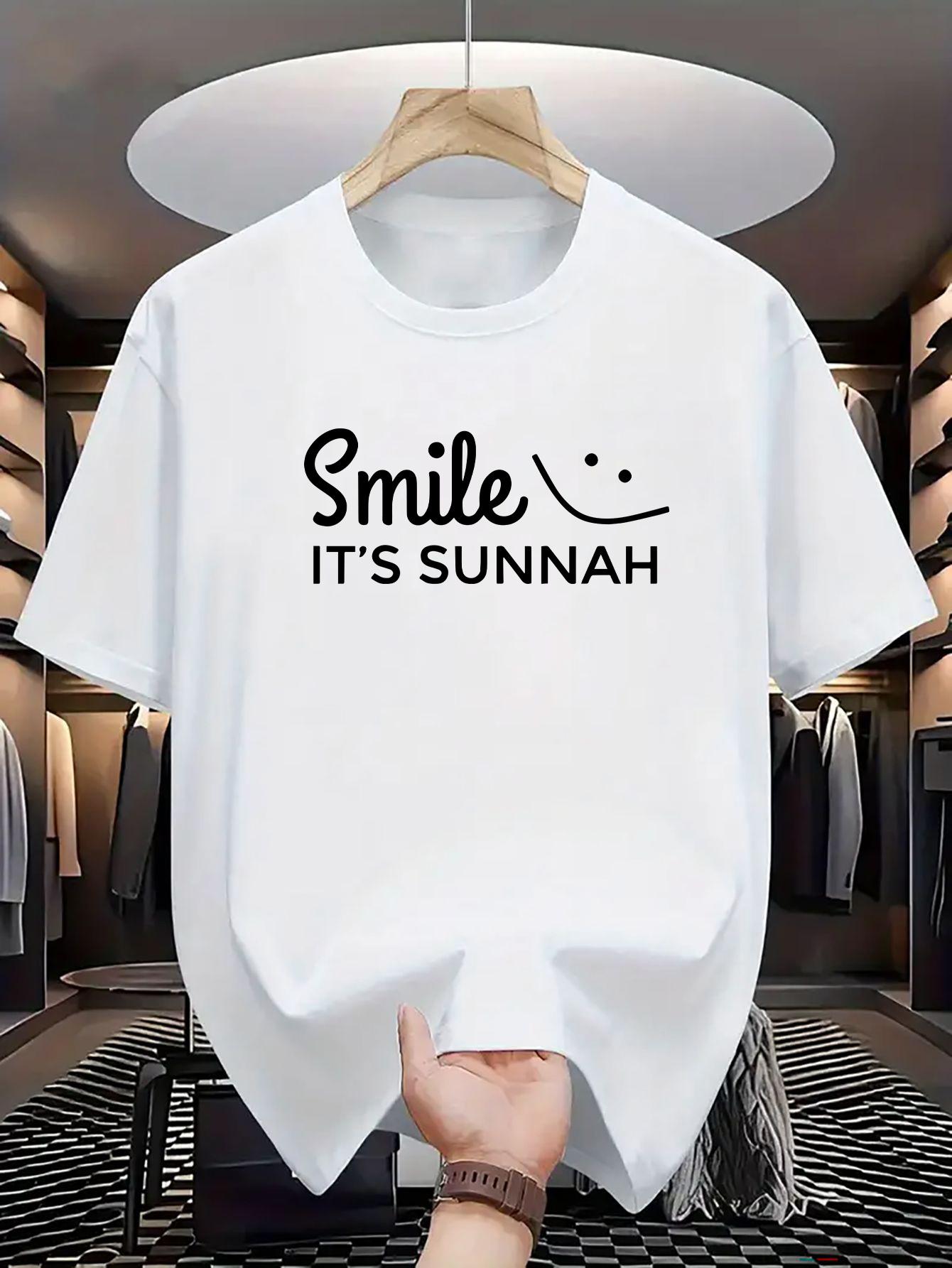 

European Size Smiley Letter Print Men s T-Shirt - Breathable Soft Cotton Casual Summer Top for Outdoor and Everyday Fashion S белый