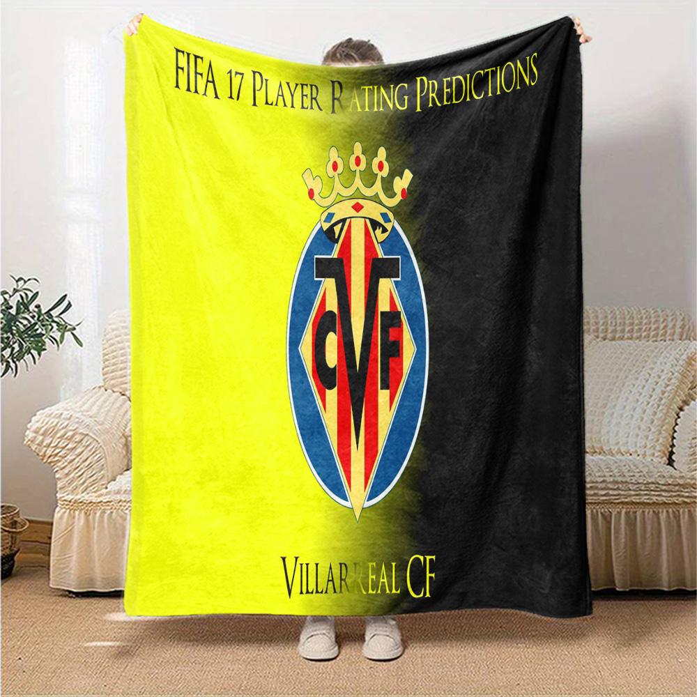 Club Vill-arreal Crest Design Flannel Blanket, Soft Polyester, Modern Design, All-Season for Camping, Travel, Gifts for holidays or birthdays