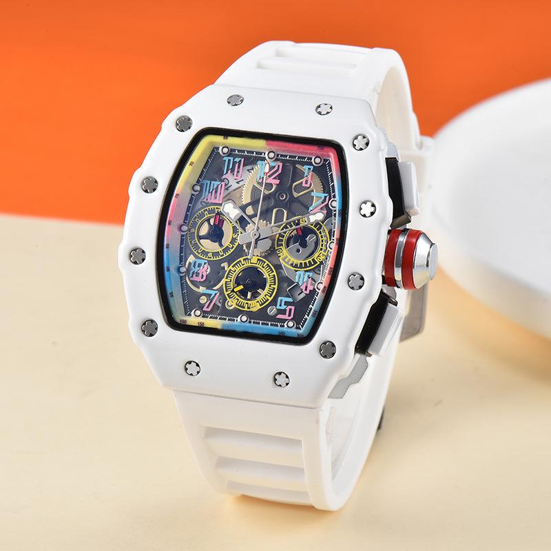 Barrel-shaped colorful hollow versatile men's quartz watch spot fashion sports hollow quartz men's watch wholesale