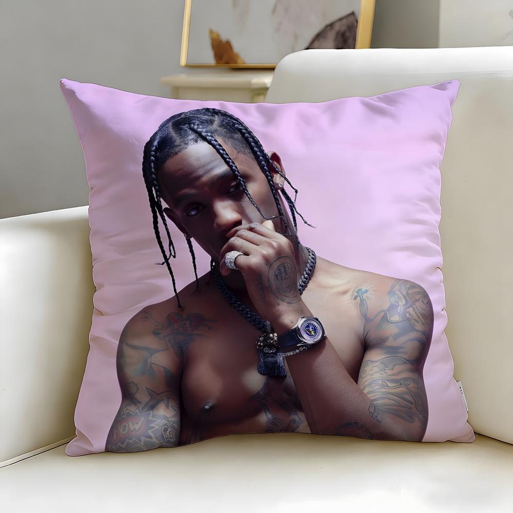 popular rapper Travis Scott Cushion Cover Soft & Easy-Wash Pillow Case – Versatile for Couch, Bed, Travel and Office