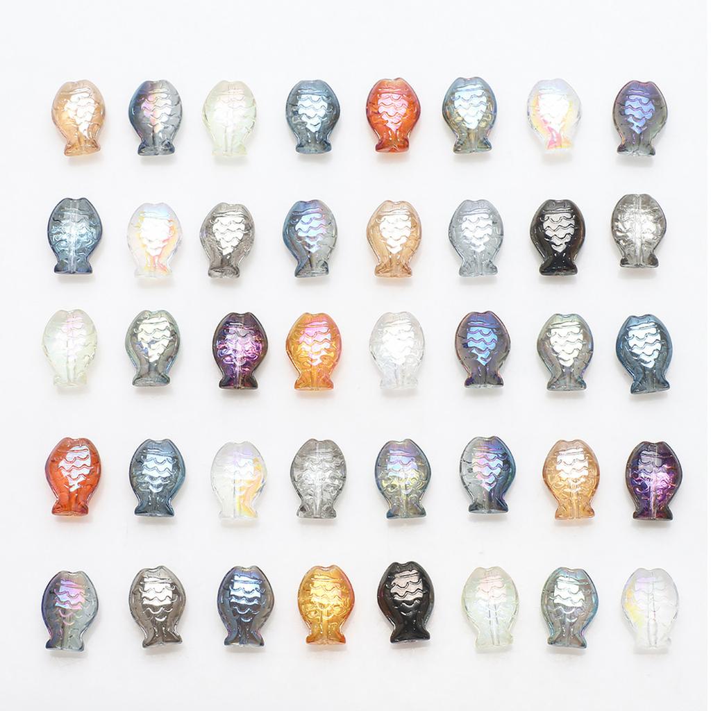 30Pcs Ocean Themed Crystal Glass Beads Fish Shape Glass Loose Beads Jewelry Making Beads Earrings Beads for Necklaces