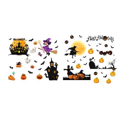 Horror Witch Moon Castles Halloween Window Sticker Adhesive Reusable PVC Decal Clings Decors Waterproof Home Decoration