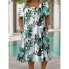 Rochii Casual de Vară Primăvară cu Mânecă Scurtă și Decolteu Rotund, cu Imprimeu Flori și Iarbă Elegante și Frumoase, pentru Femei