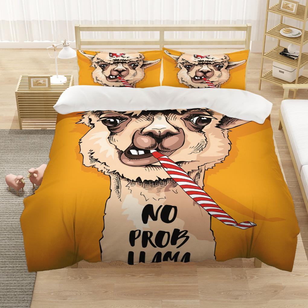 Cartoon Alpaca Duvet Cover King Queen Size Lovely Pet Animal Bedding Set For Kids Fashion Wildlife 2/3pcs Polyester Quilt Cover