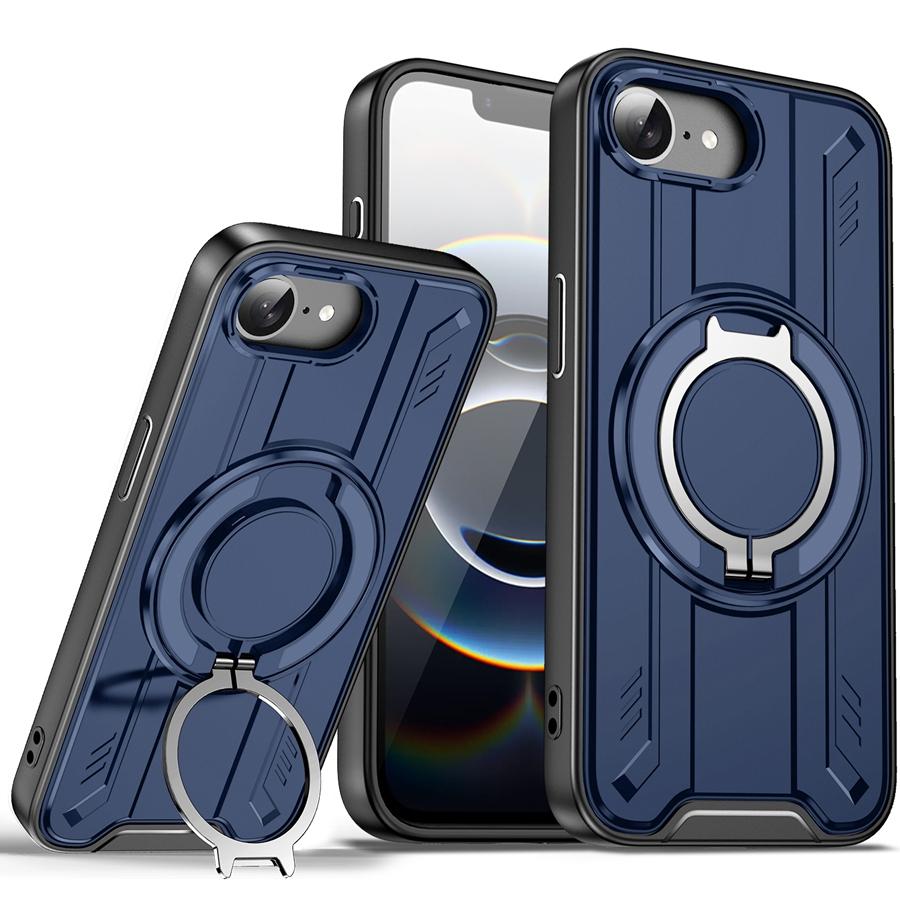 Shockproof Heavy Duty Armor Phone Case with 360° Rotatable Magnetic Metal Ring Stand for iPhone/Samsung Case for Car Holder