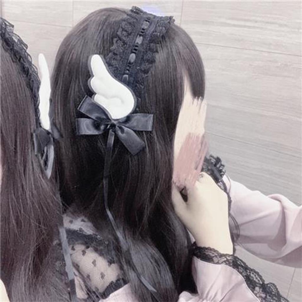 Gothic Lolita Headdress Maid Headwear Lace Hair Accessories Cosplay Headband Cute Wing & Bowknot Decors Sweet Hair Bands
