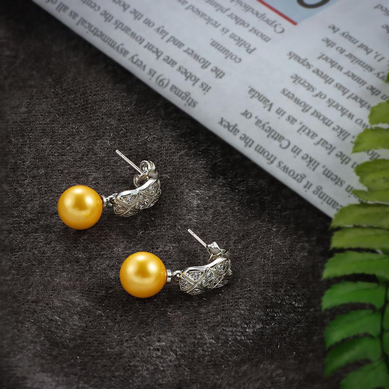 Copper Elegant Fresh Water Yellow Pearl Stud Earrings For Women  New Earrings Wedding Party Bridal Gift