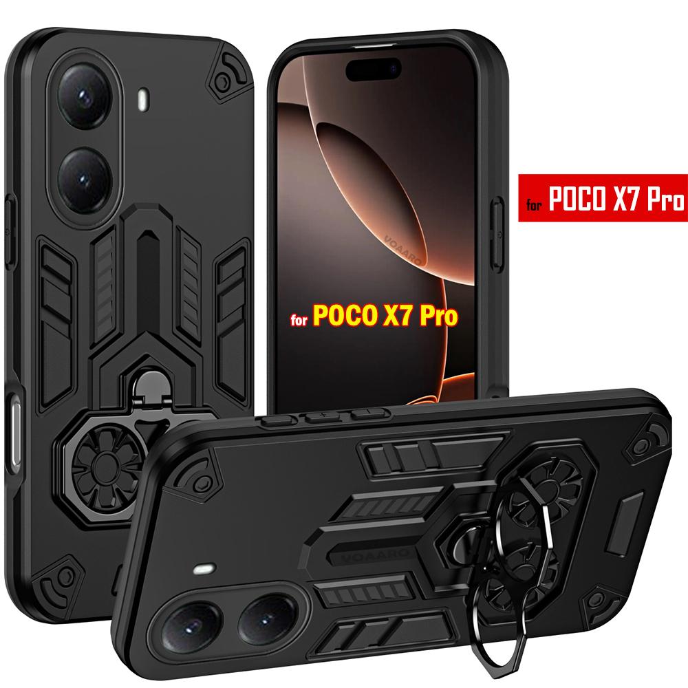 Dual Finger Ring Armor Cover for Xiaomi POCO X7 Pro Case for POCO X7 Pro Rotate Metal Bracket Kickstand Holder Case Phone Capa