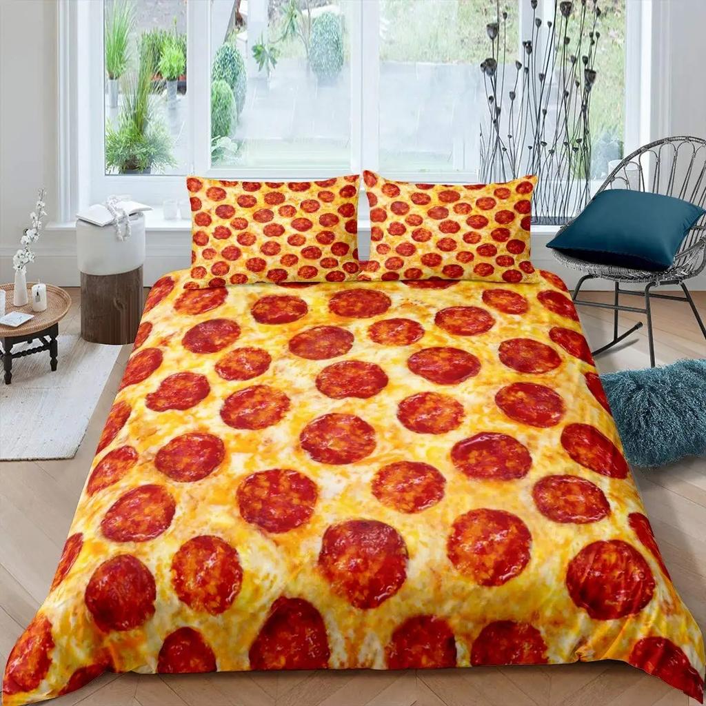 Comforter American Fast Food Full Size Polyester Pizza Hotdog Hamburger Print Bedding Set French Fries Cartoon