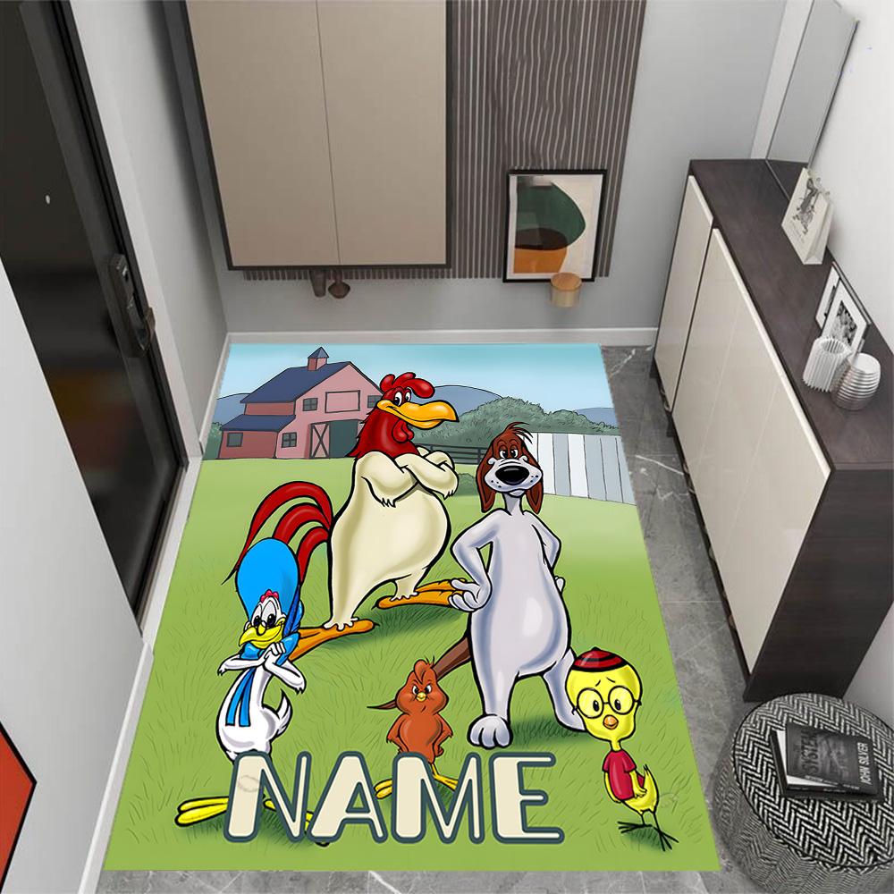 Looney Farm Animal Friends Customize Your Name Floor Rug Office Rug Suitable for Balcony Entryway Dormitory Foyer Anti-slip Rug Anime Office Decor
