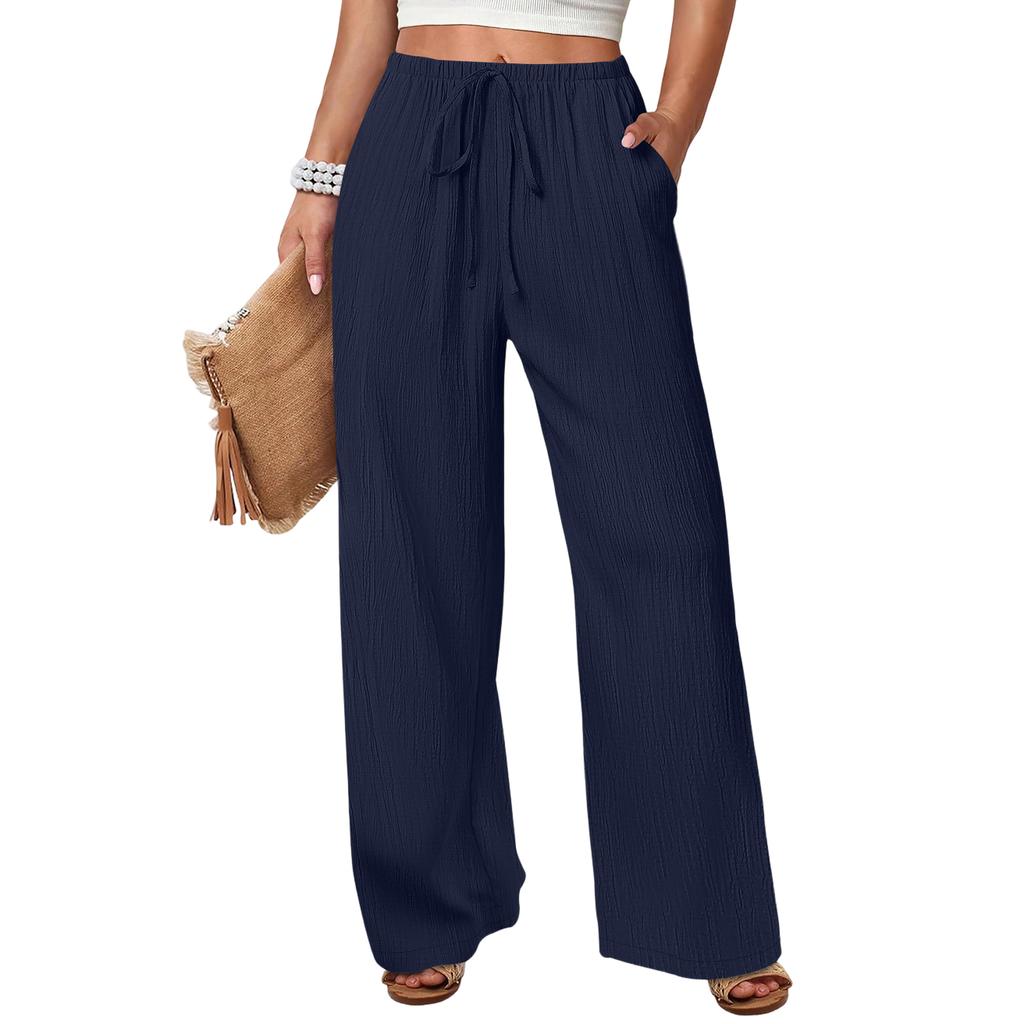 Women's Loose-fitting, -color, Straight-leg Casual Pants With Drawstring And Pockets.