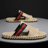 Summer New Leather Flat-bottomed One-word Slippers for Men's Daily Home Outdoor Beach Two Wear Cool Slippers