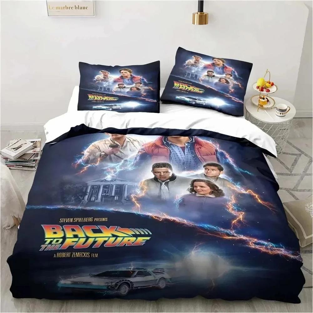 Klassische Film Retro Bettwäsche, Zurück in die Zukunft, Dreiteiliges Set, Einzel- und Doppelbetten, Kingsize-Bett, Extra große Daunendecke