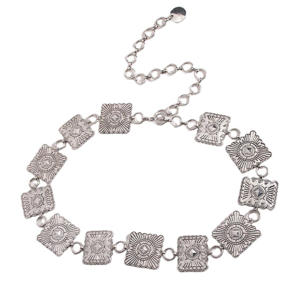 New Western Style Engraving Geometric Women's Metal Waist Chain Heavy Industry Fashion Rural Style Square Waist Chain