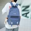 Simple Color Solid Checkered Texture Student Backpack With Pendant Plush