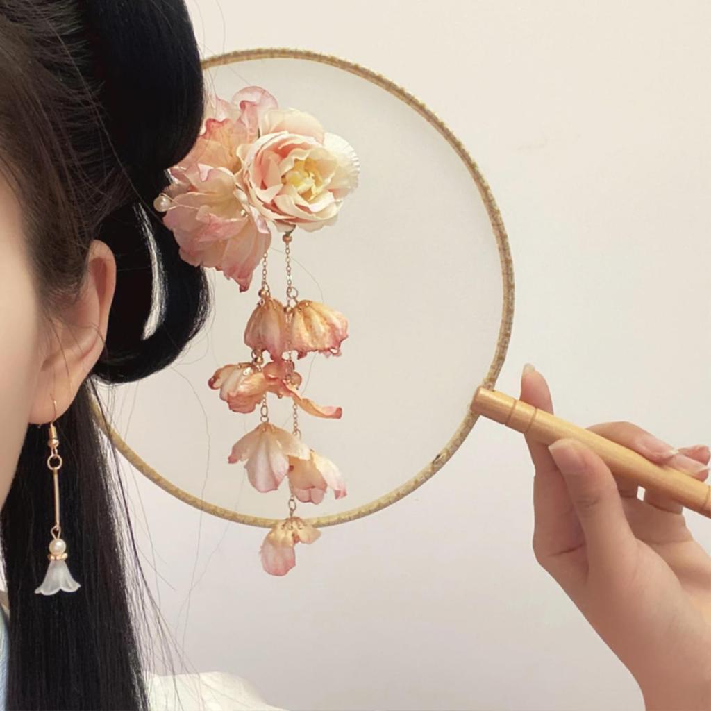 EZ PEACH Kanzashi Stick Hairpin, Cherry Blossom Flower, Pearl, Single Hair Accessory, Simple Hair Accessory for Yukata and Japanese Traditional