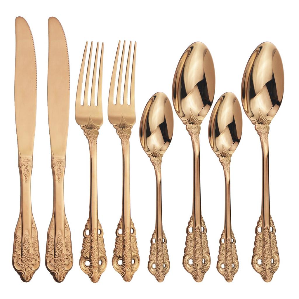 8 stk Fargerikt bestikksett 304 rustfritt stål servisesett kniver gaffel skjeer middagsbestikksett vestlig kjøkken servisesett