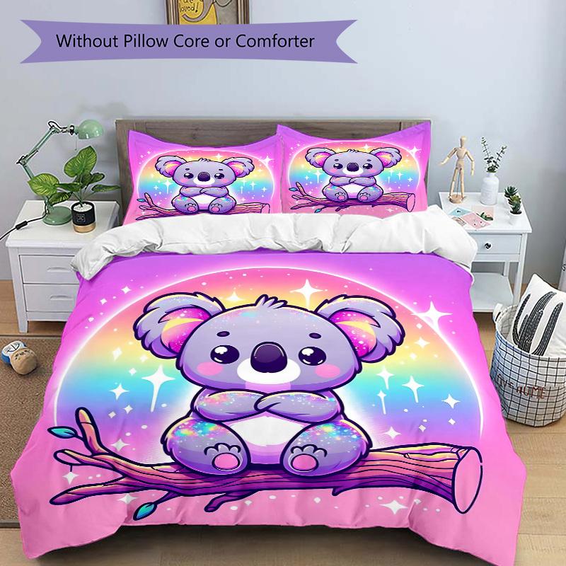 

3pcs Energetic Koala Printed Quilt Set - Includes 1 Quilt Cover and 2 Pillowcases, Machine Washable - Suitable for All Seasons.M054 135x200cm