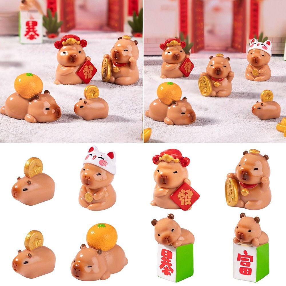 Resin Cartoon Capybara Figurines Multicolor Car Ornament Cute Getting Rich Lucky Charm Toy