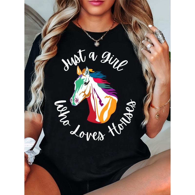 

European sizes Steed Print T-shirt, a Gift for Horse Lovers S чёрный