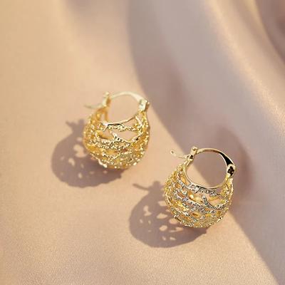 Unique Sense of Design Hollowed Out Bird's Nest Shape Gold Color Hoop Earrings New In 2024 Zircon Unusual Accessories for Women
