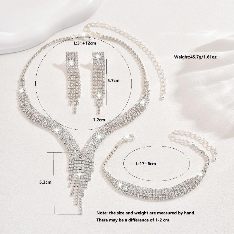 Design Sense Full Diamond Super Flash Tassel Necklace, Earrings, Bracelet Jewelry Set Bridal Jewelry Set