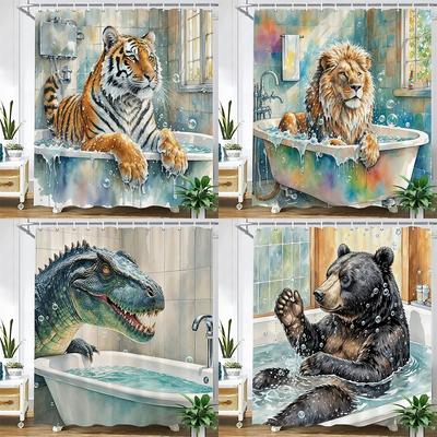 Tenda da doccia per animali divertente e creativa impermeabile tenda da bagno divertente leone, tigre e orso divisorio tenda da bagno