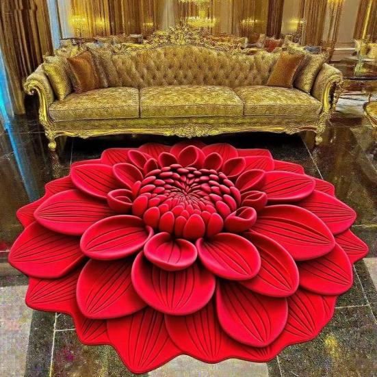 3D Realistic Flower Pattern Absorbent Mat Non-Slip Floral Rug Plush Velvet Floor Mat for Bedroom Kitchen Bathroom Sofa Coffee Table
